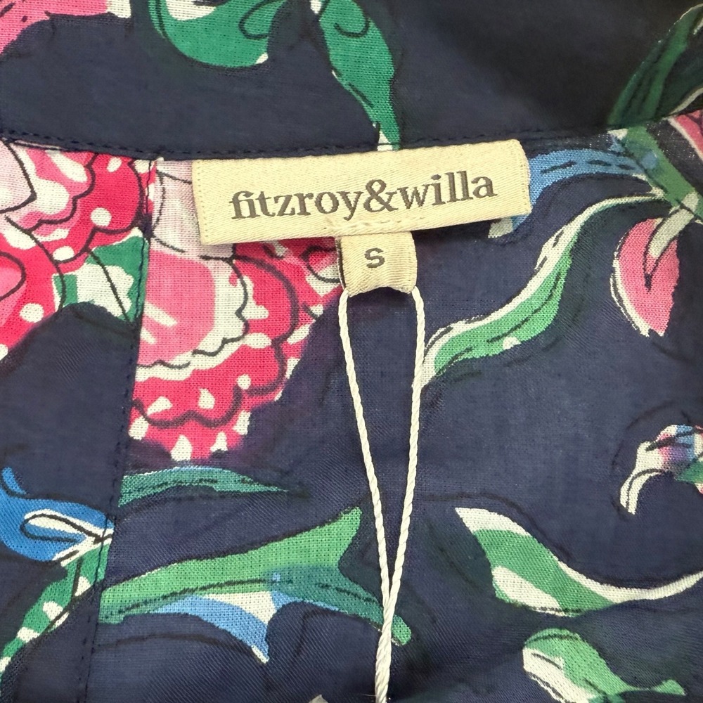 Fitzroy & Willa NWT‎ Floral Print Soleil Dress Navy Balloon Sleeve Cotton Size S - Picture 4 of 12